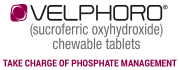 Logo for Velphoro(R) (sucroferric oxyhydroxide) chewable tablets, the most potent phosphate binder.